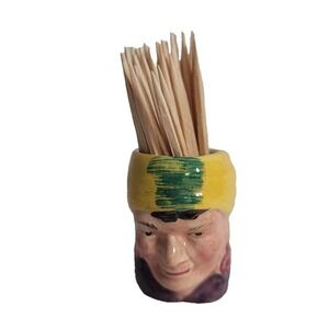 Vintage Sterling English Character Figural Head Toothpick Holder Mug Ceramic